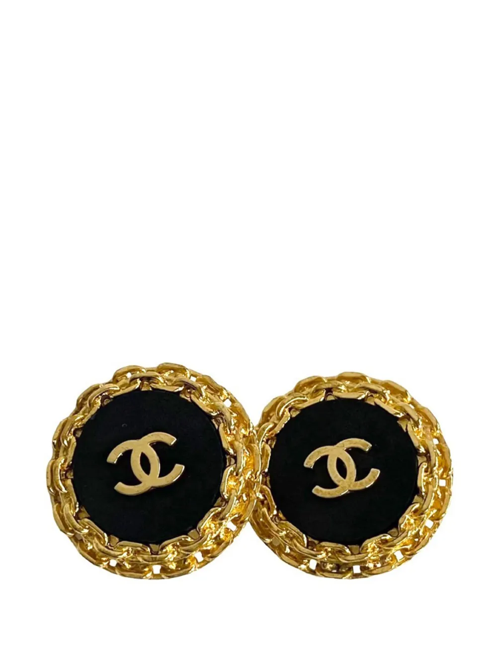 CHANEL Pre-Owned 1980-1990 CC Gold Plated Enamel Clip On Earrings costume earrings - Oro