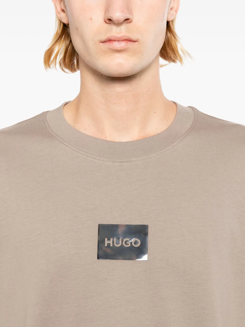 HUGO T-shirt met logopatch Beige