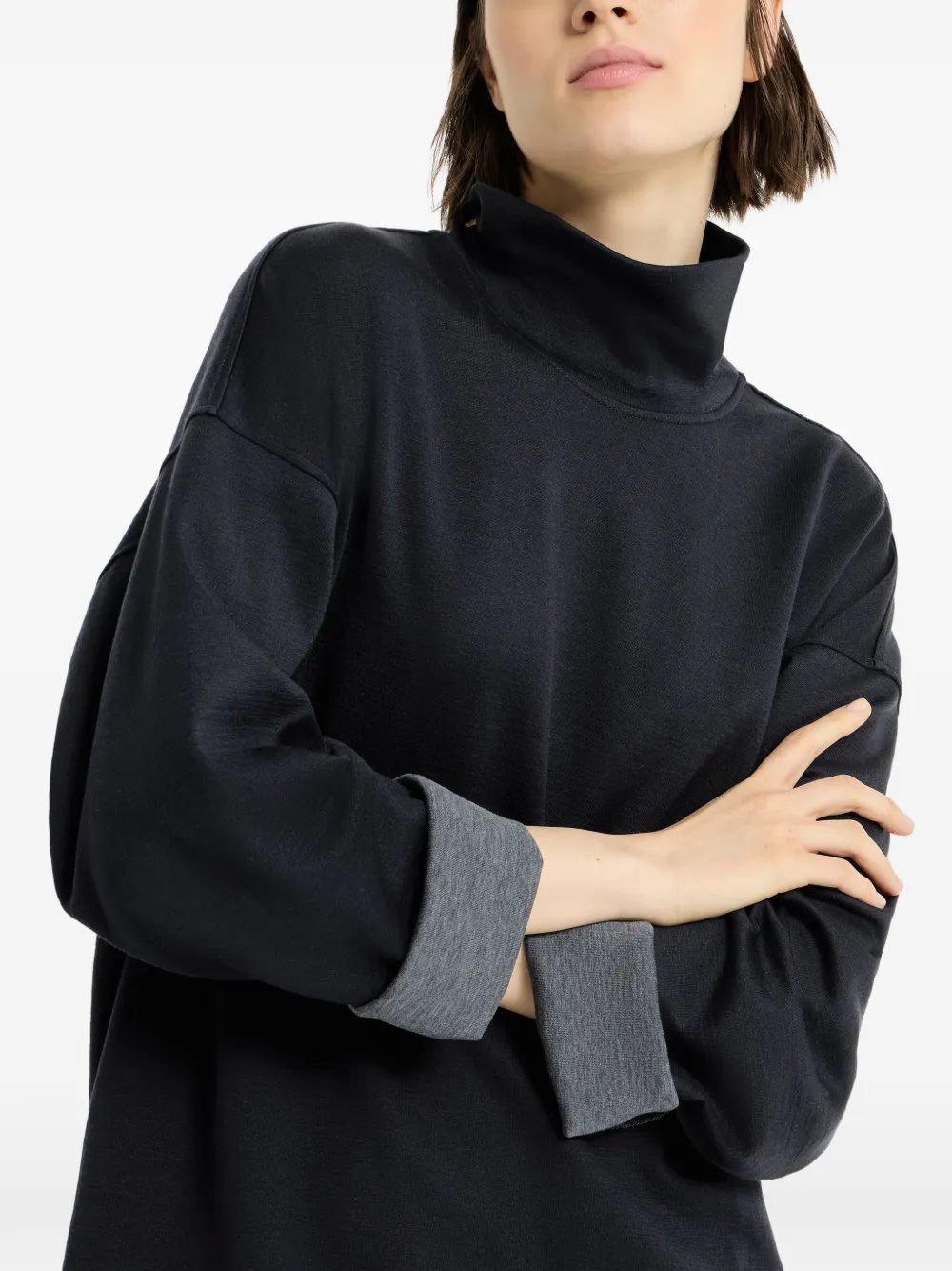 Brunello Cucinelli Zijden en katoenen coltrui Blauw