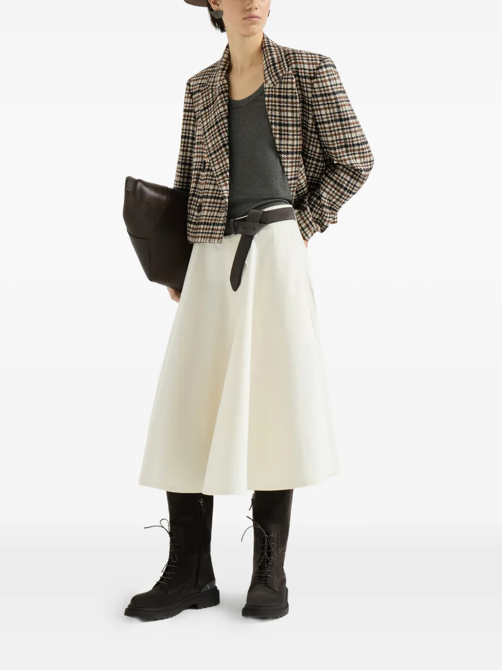 Brunello Cucinelli Glazende top van scheerwol met Monili Grijs