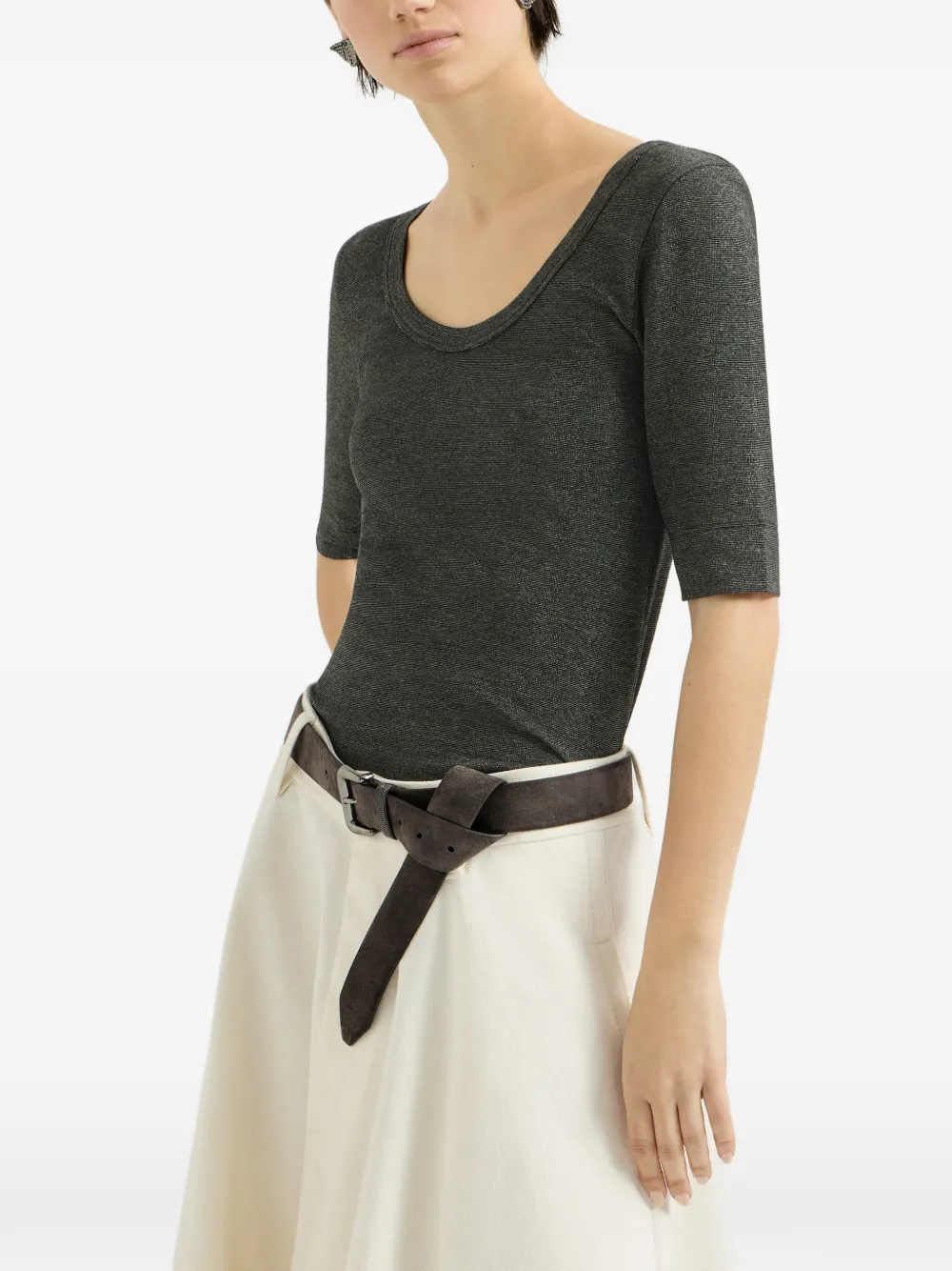 Brunello Cucinelli Glazende top van scheerwol met Monili Grijs