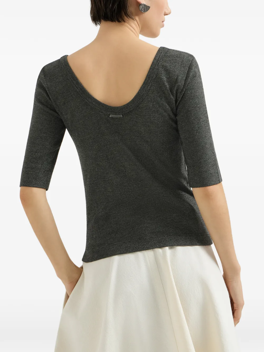 Brunello Cucinelli Glazende top van scheerwol met Monili Grijs