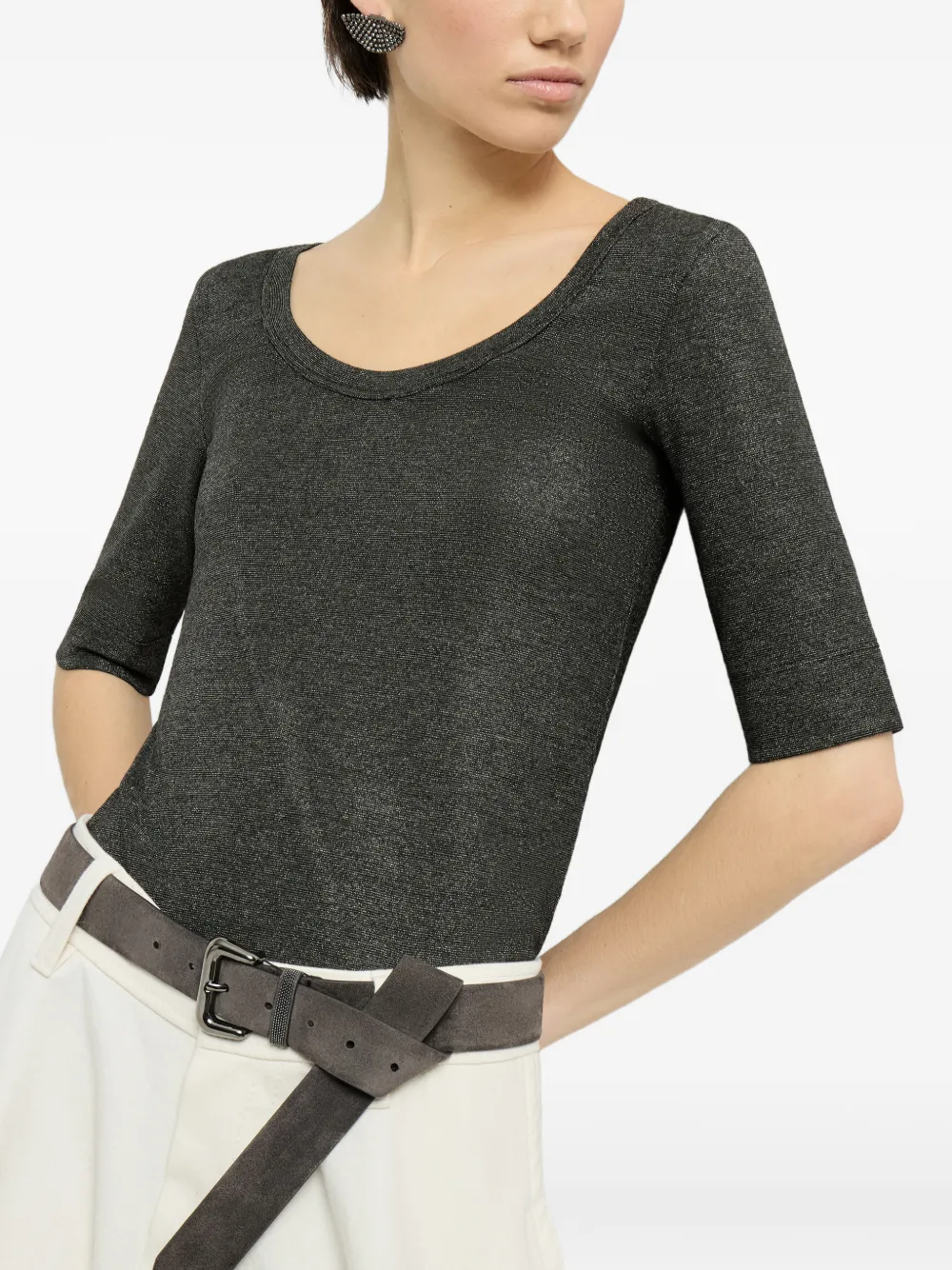 Brunello Cucinelli Glazende top van scheerwol met Monili Grijs
