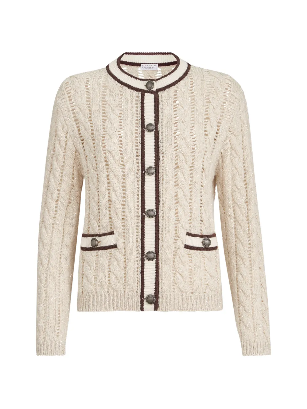 Brunello Cucinelli Cardigan intrecciato in lana vergine e cashmere con motivo a trecce - Toni neutri