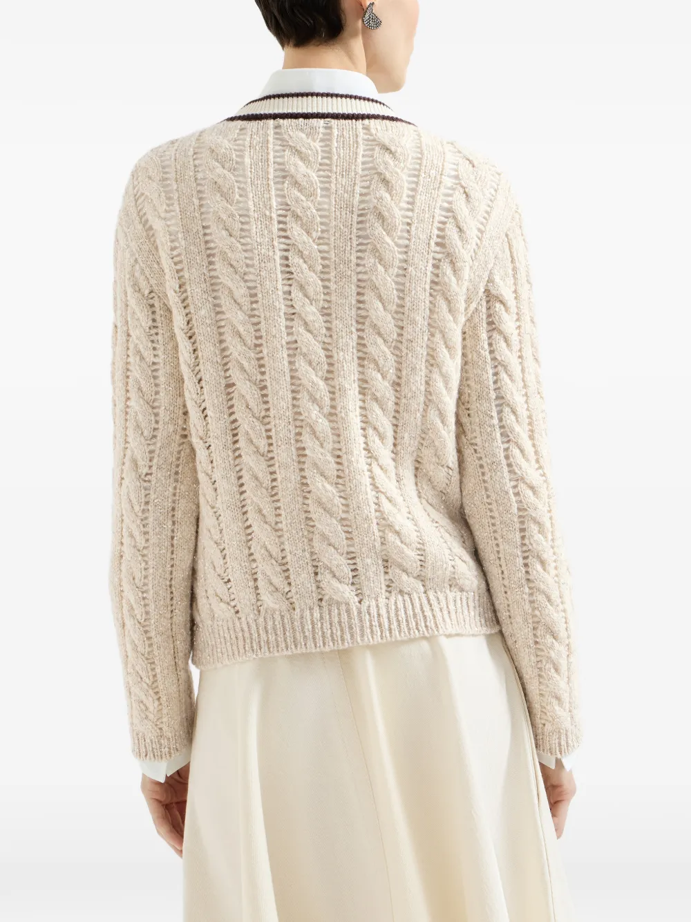 Brunello Cucinelli Kabelgebreid vest met scheerwol en kasjmier diamantgaren Beige