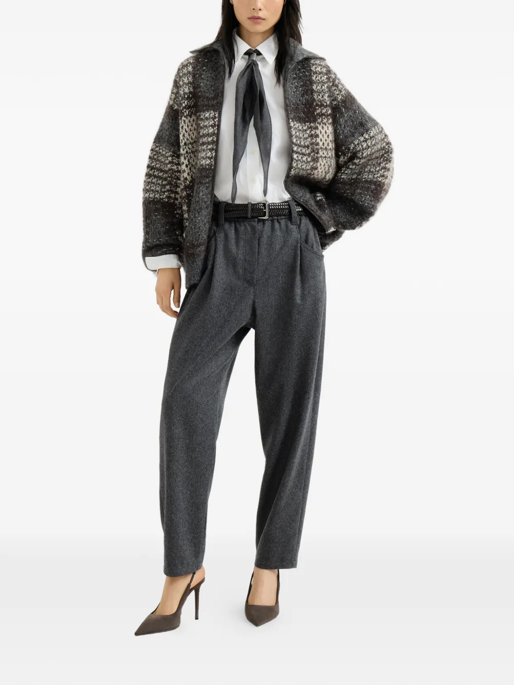 Brunello Cucinelli Wol-flanel baggy broek met monili Grijs