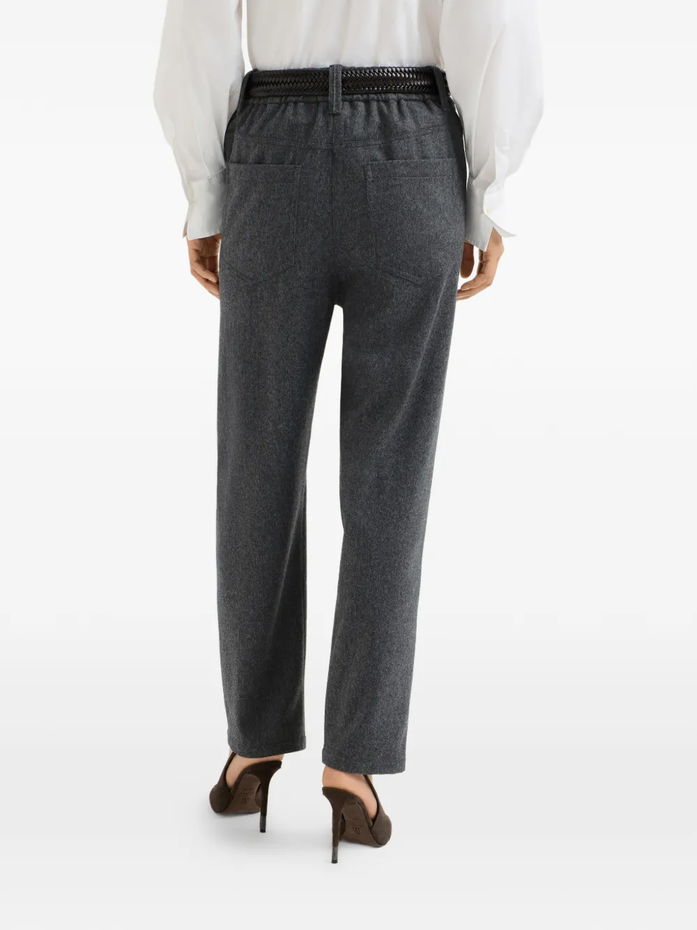 Brunello Cucinelli Wol-flanel baggy broek met monili Grijs