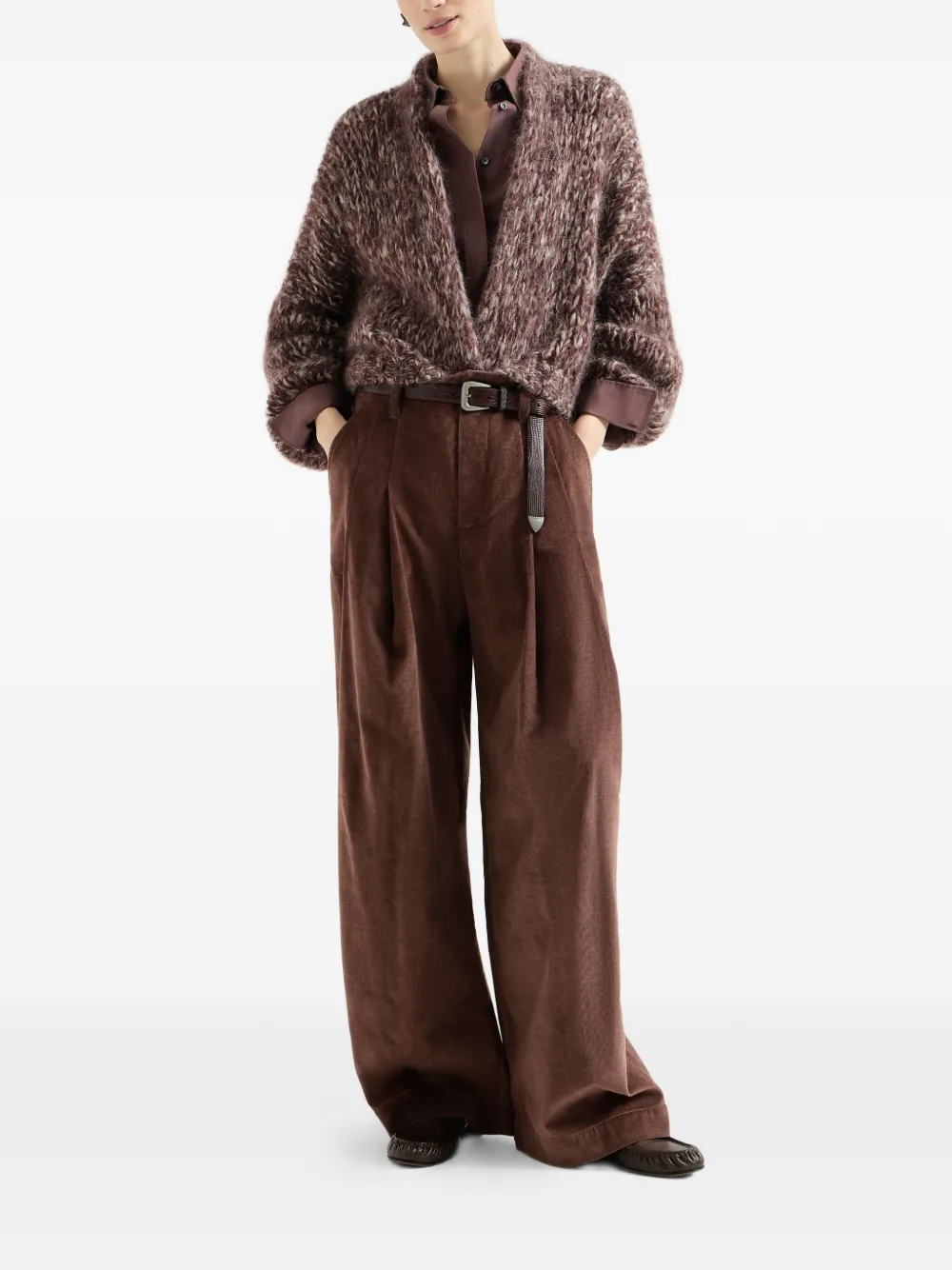 Brunello Cucinelli Stretch katoenen popeline blouse met glanzende kraag Bruin
