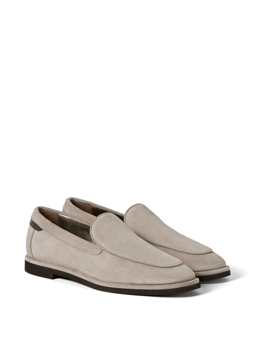 Brunello Cucinelli Suède loafers met glanzend detail Beige