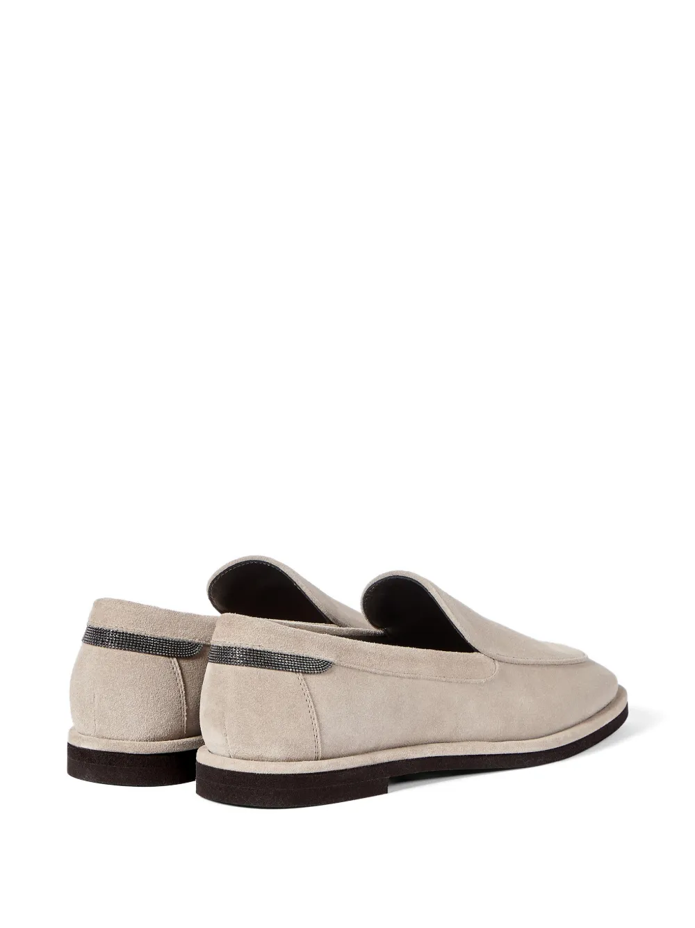 Brunello Cucinelli Suède loafers met glanzend detail Beige