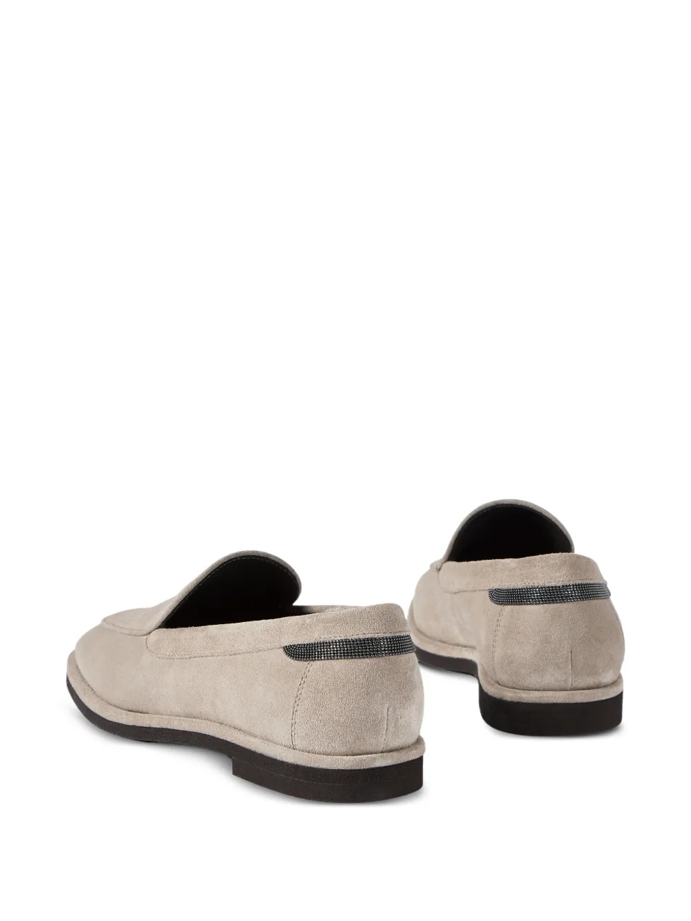 Brunello Cucinelli Suède loafers met glanzend detail Beige