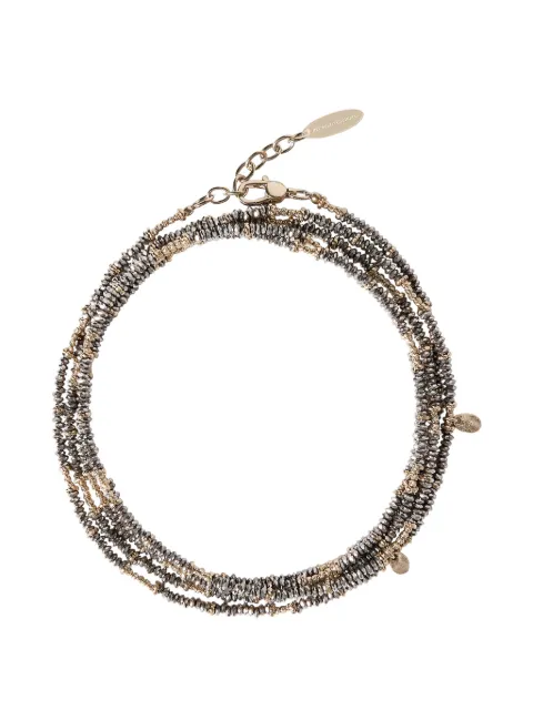 Brunello Cucinelli brown-hematite sterling silver wrap bracelet