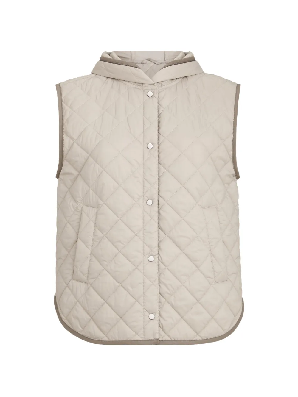 Brunello Cucinelli Leichte, matte, gesteppte Nylonweste mit Thermore®-Polsterung und Kapuze - Nude