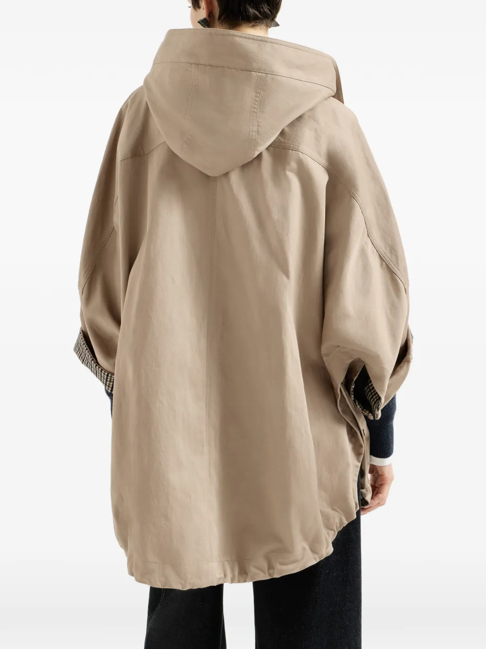 Brunello Cucinelli Katoenen en linnen twill jas met monili en capuchon Beige