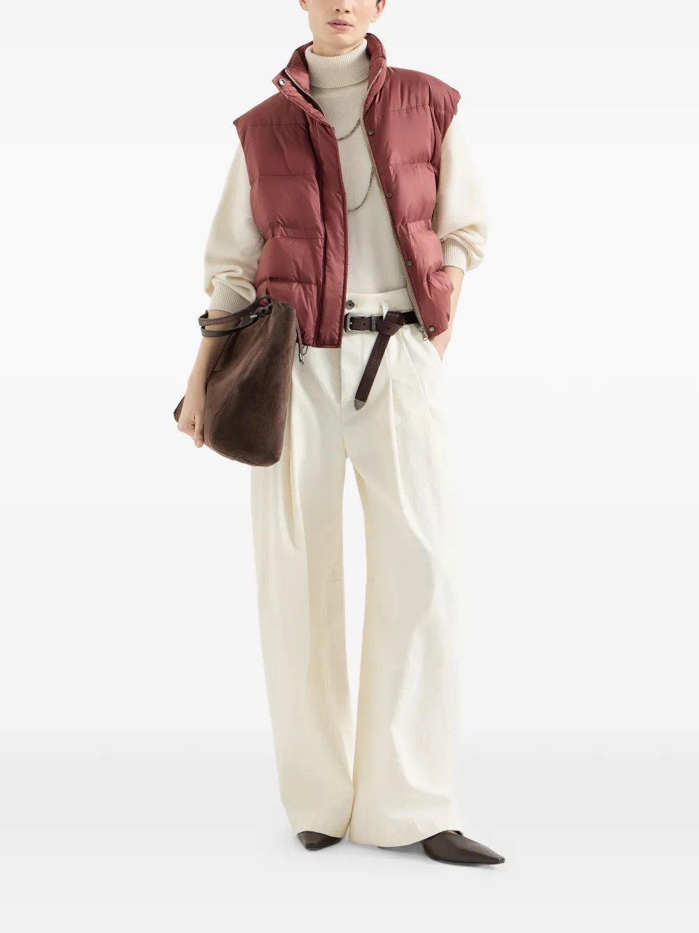 Brunello Cucinelli Waterbestendig mat-nylon donsjack met monili Rood