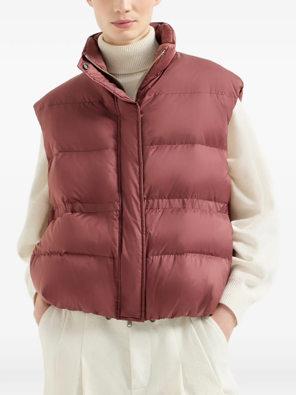 Brunello Cucinelli Waterbestendig mat-nylon donsjack met monili Rood