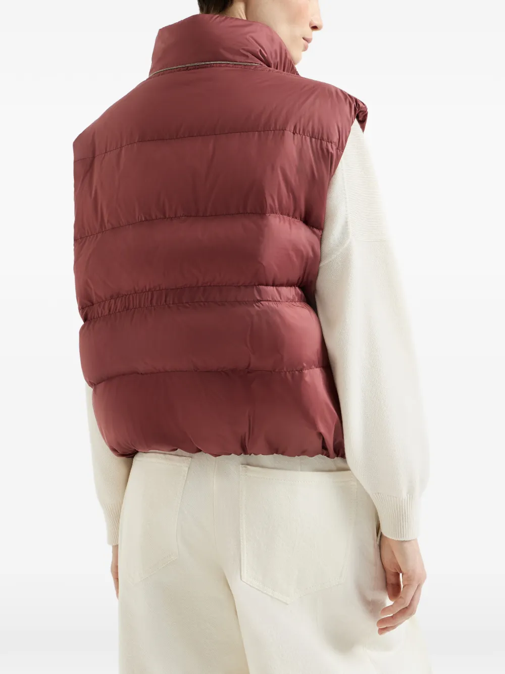 Brunello Cucinelli Waterbestendig mat-nylon donsjack met monili Rood