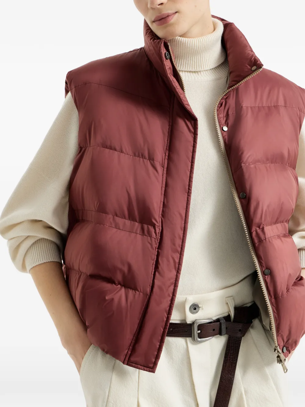 Brunello Cucinelli Waterbestendig mat-nylon donsjack met monili Rood