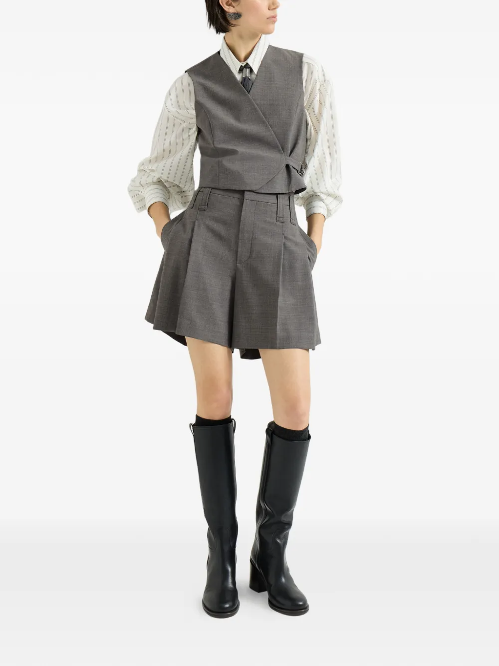 Brunello Cucinelli Wollen formele shorts met Monili Grijs