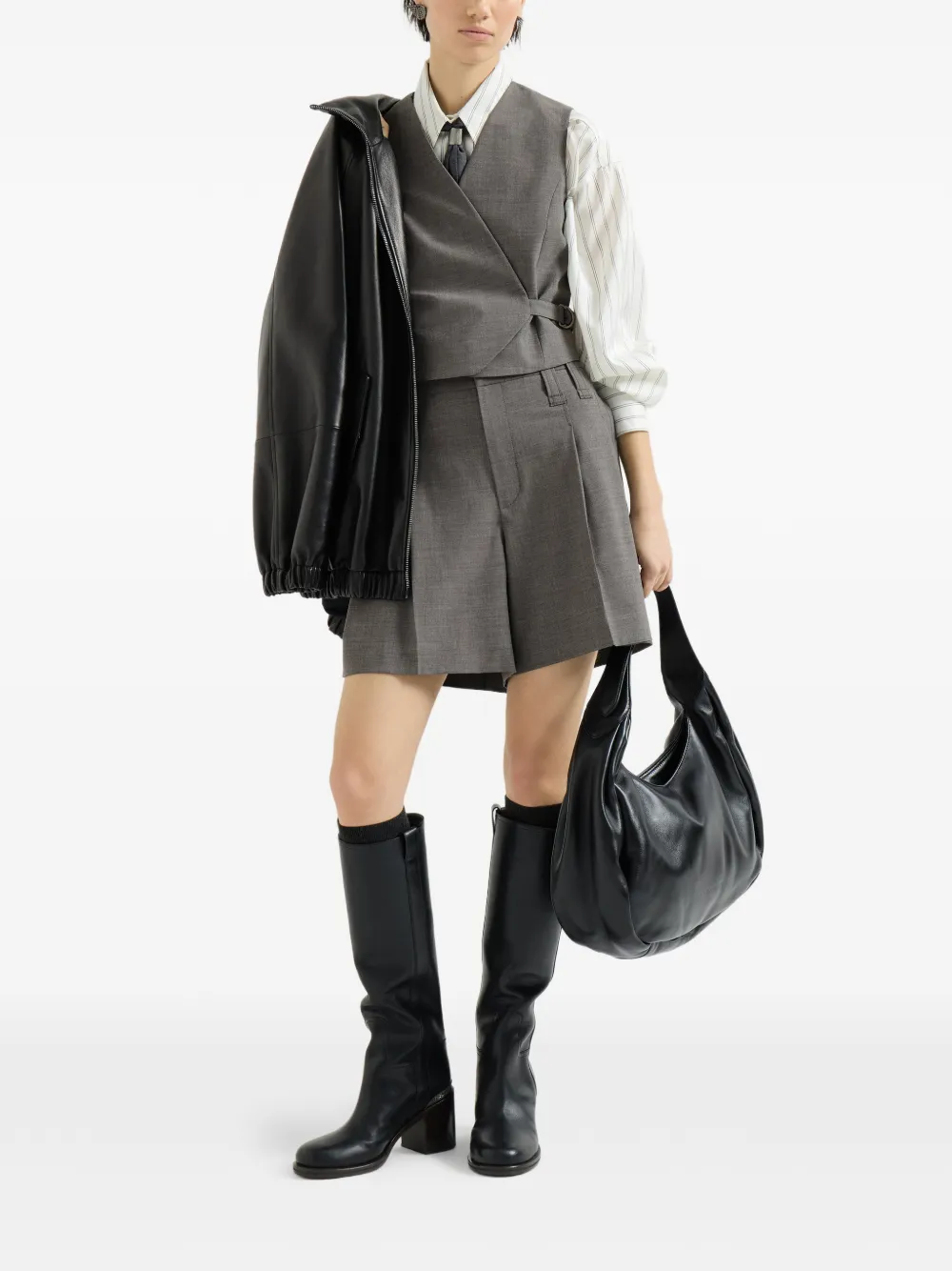 Brunello Cucinelli Wollen formele shorts met Monili Grijs