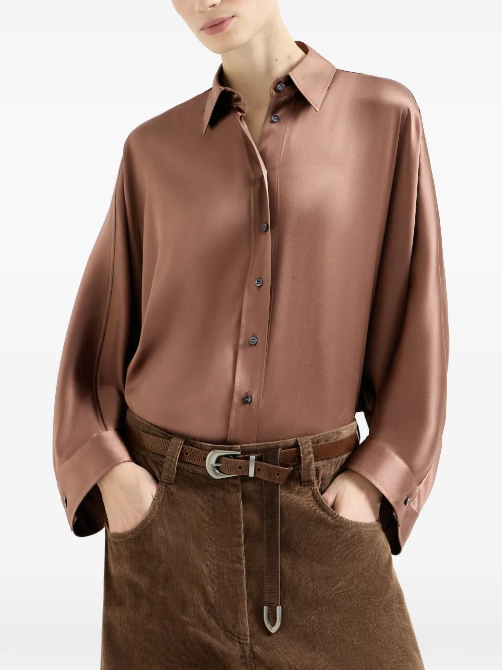 Brunello Cucinelli Stretch zijden satijnen blouse Bruin