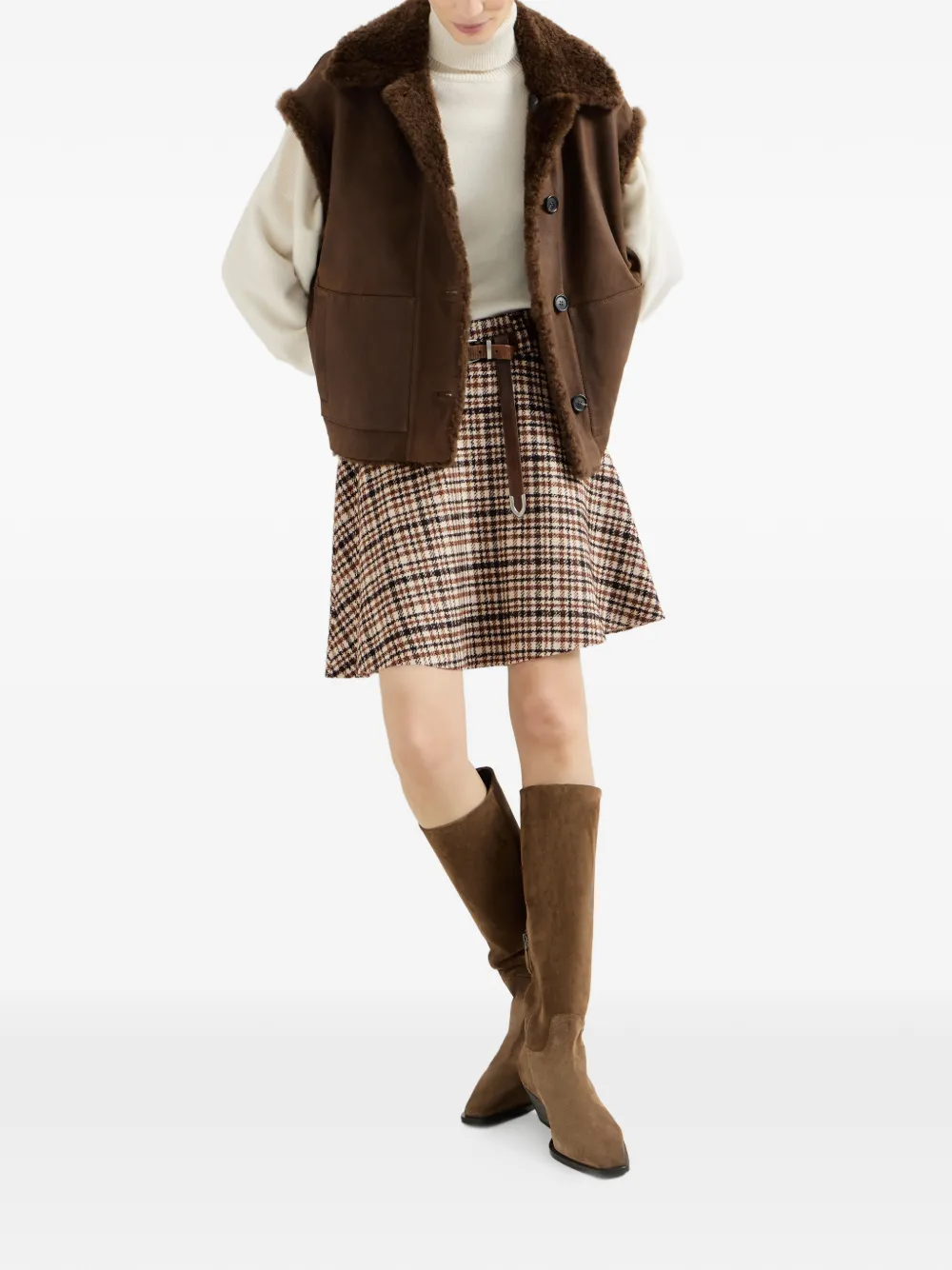 Brunello Cucinelli Geruite wollen mini-rok Bruin