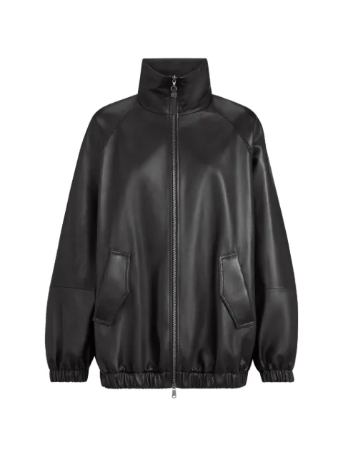 Brunello Cucinelli veste en cuir à fermeture zippée