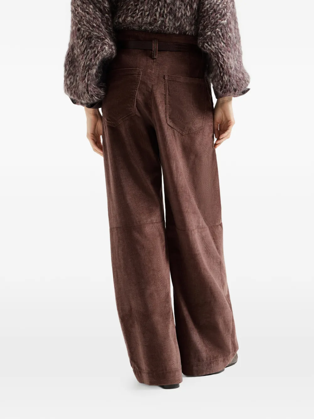 Brunello Cucinelli Stretchkatoen en kasjmier ribfluwelen baggy broek met monili Bruin