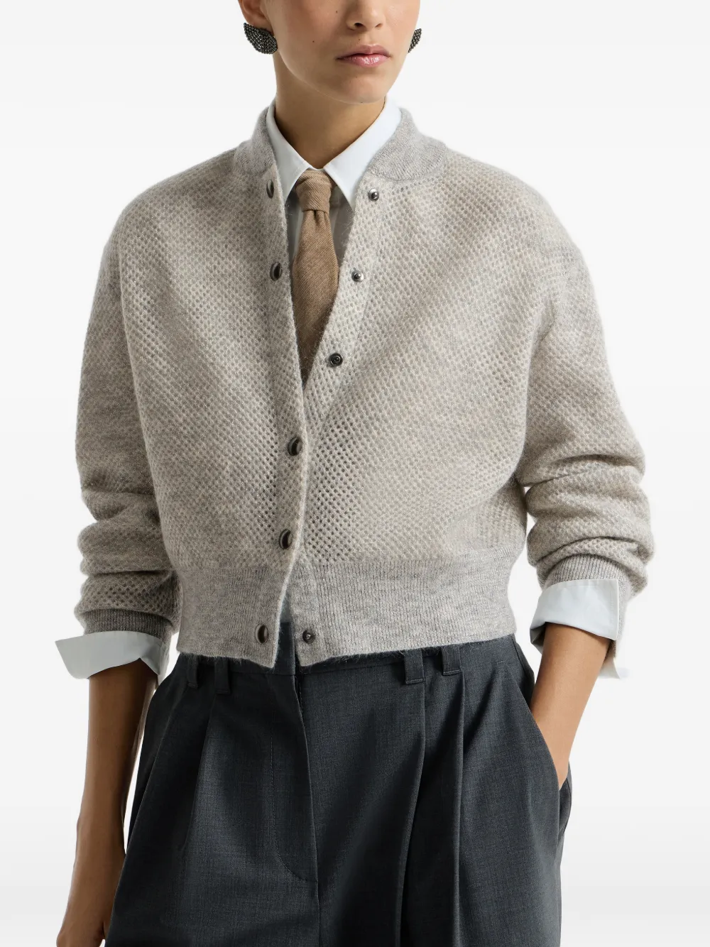 Brunello Cucinelli Mohair dubbelgebreid vest Grijs