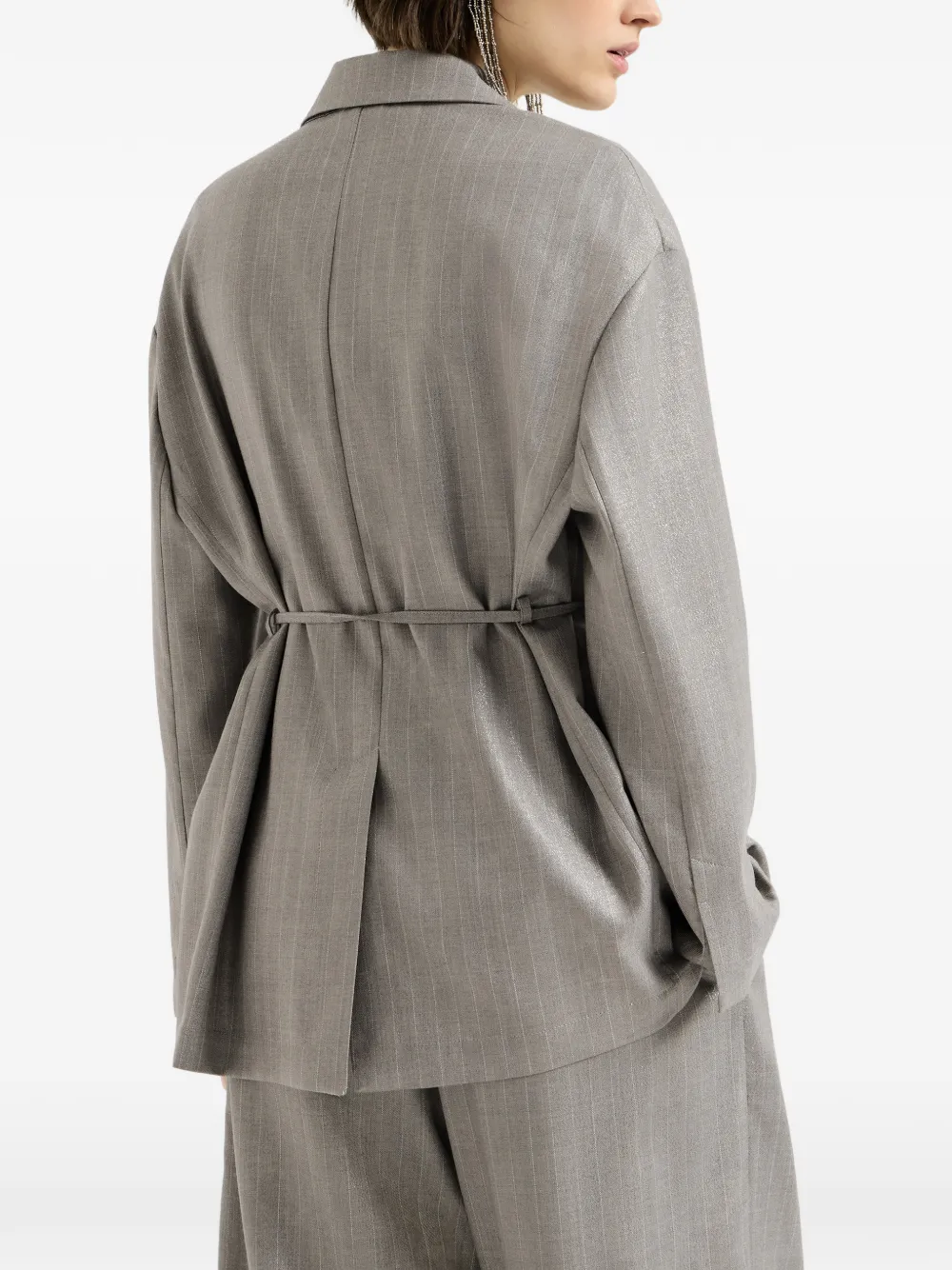 Brunello Cucinelli Scheerwollen blazer met krijtstreep en monili Grijs