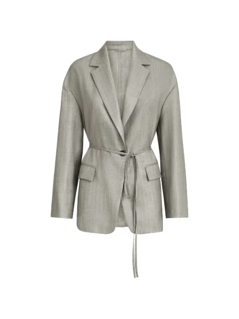 Brunello Cucinelli sparkling virgin-wool pinstripe blazer with monili