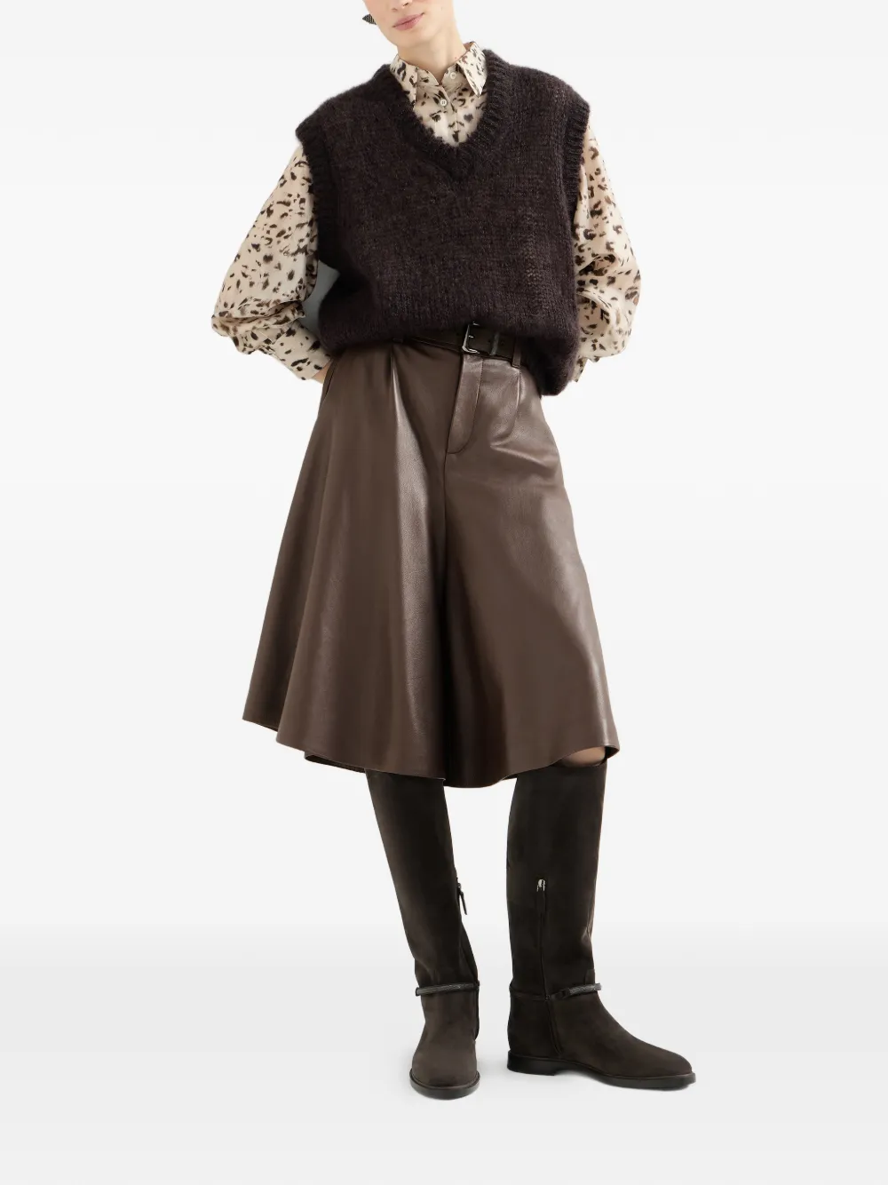 Brunello Cucinelli Bermuda shorts met wijde pijpen en monili-verfraaiing Bruin