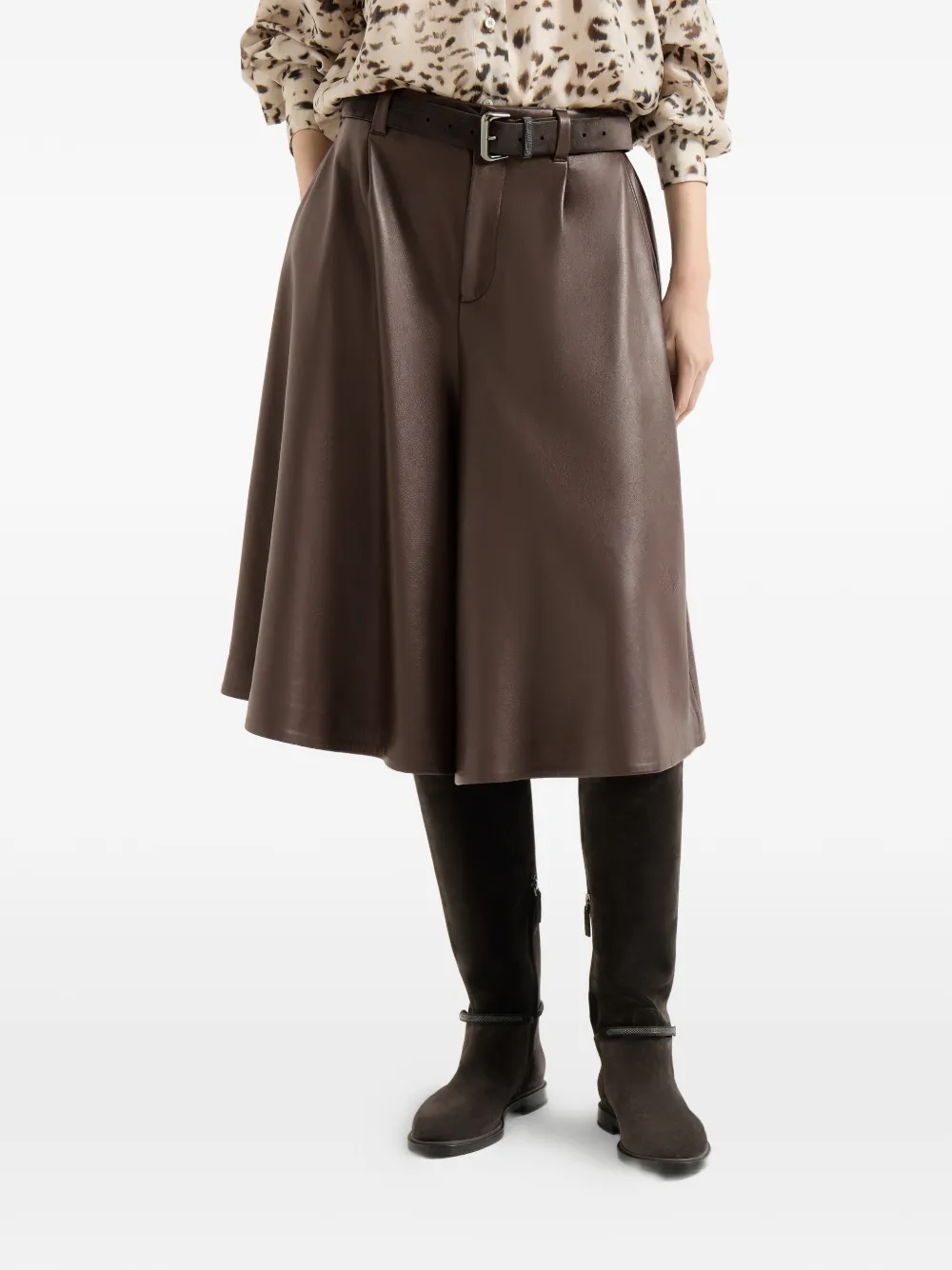 Brunello Cucinelli Bermuda shorts met wijde pijpen en monili-verfraaiing Bruin
