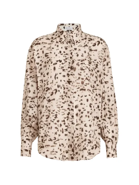 Brunello Cucinelli lynx print silk pongee shirt with Monili