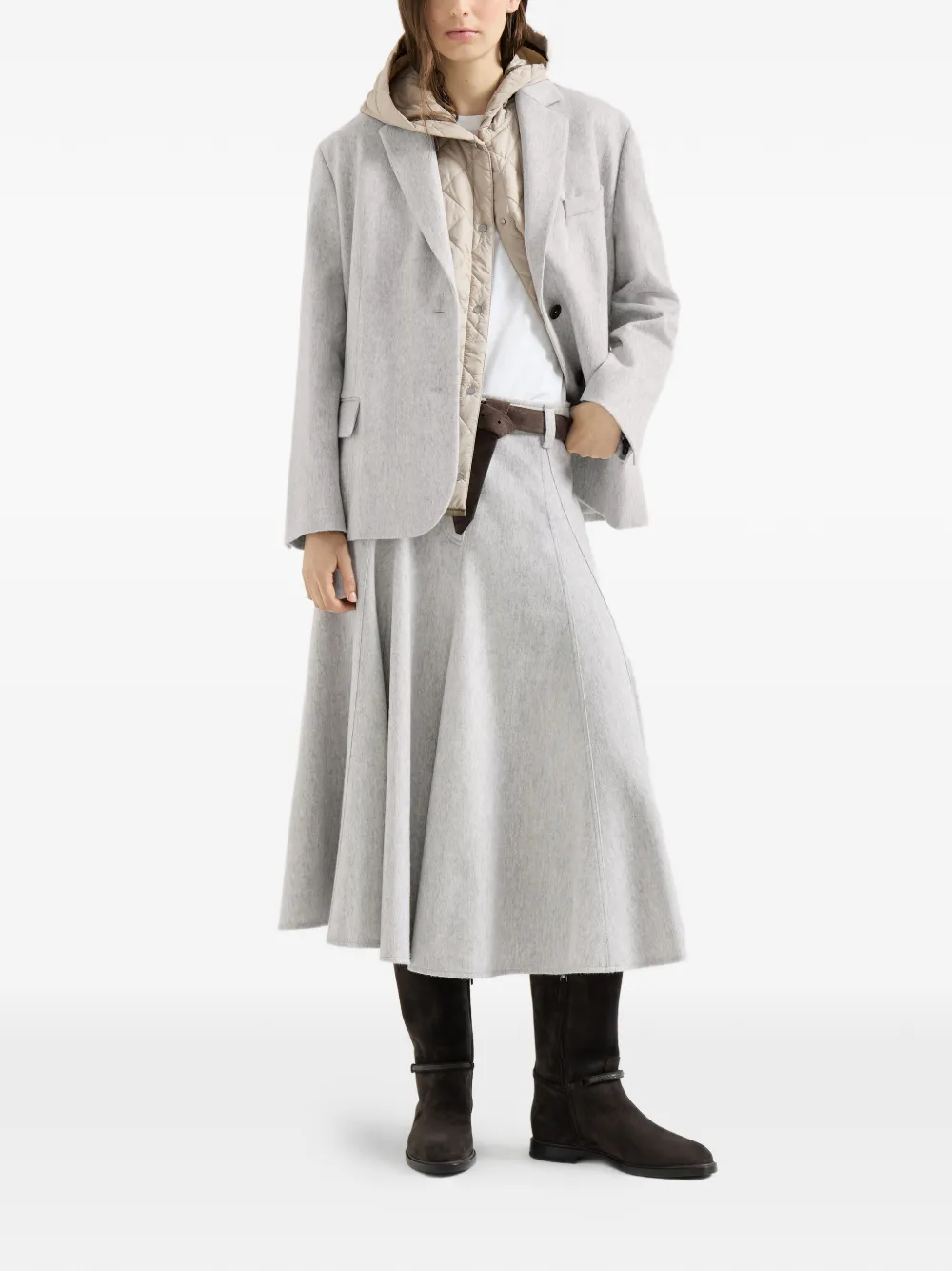 Brunello Cucinelli Wollen flanellen blazer met Monili Grijs