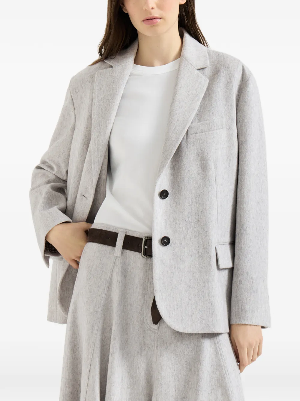 Brunello Cucinelli Wollen flanellen blazer met Monili Grijs