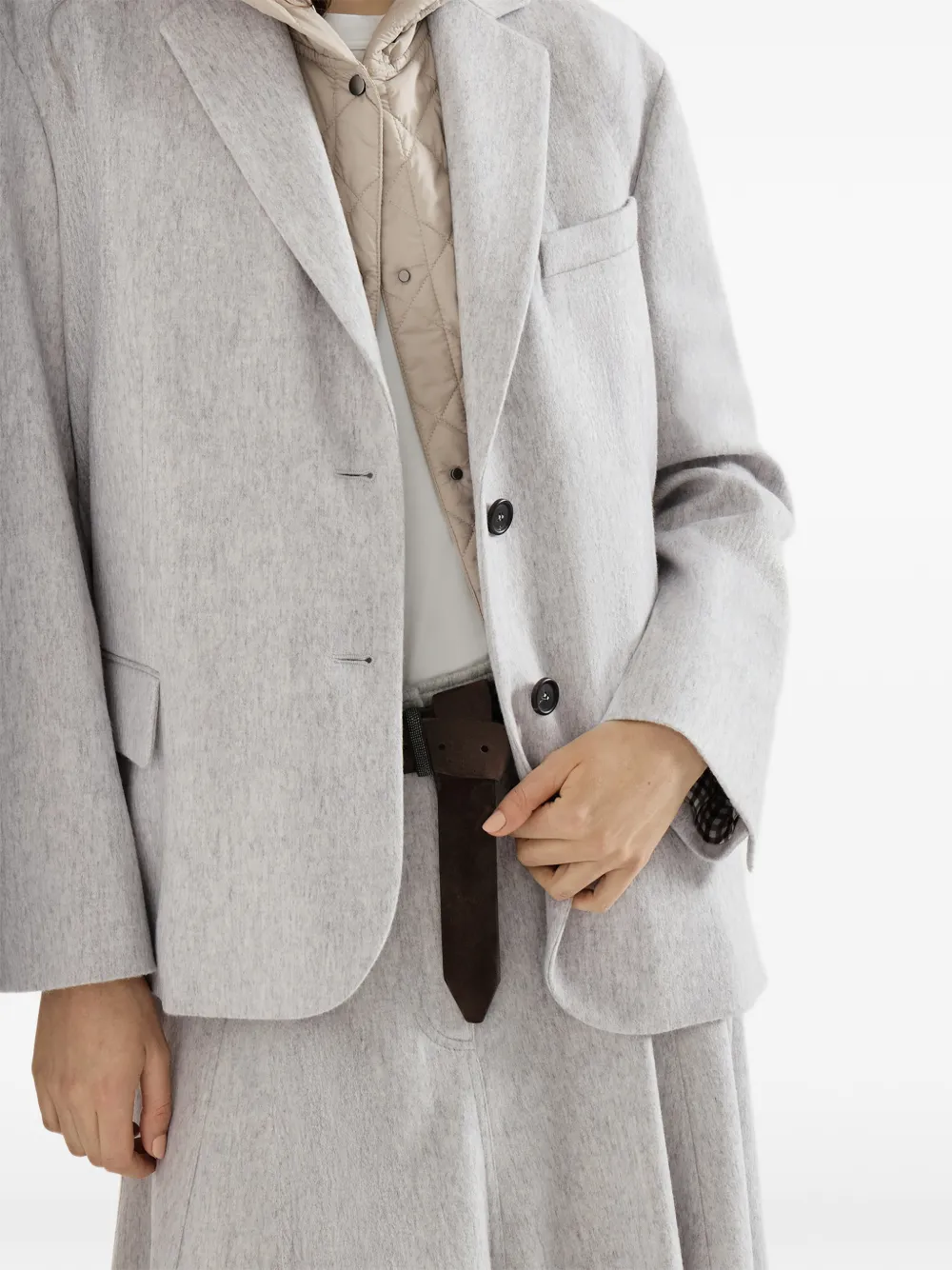 Brunello Cucinelli Wollen flanellen blazer met Monili Grijs