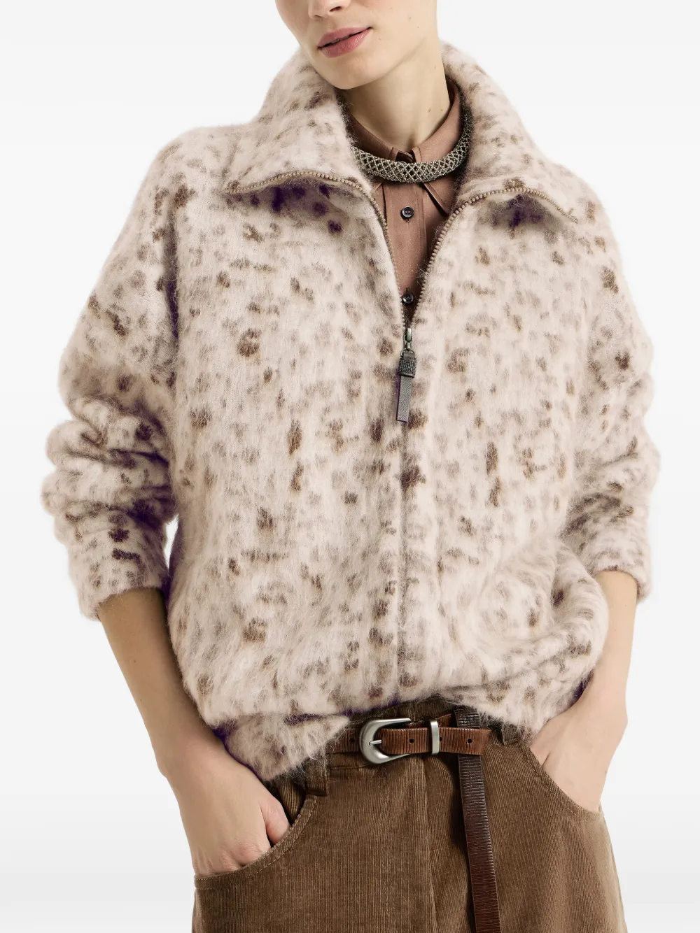Brunello Cucinelli Mohair en wollen lynx vest met jacquard Beige