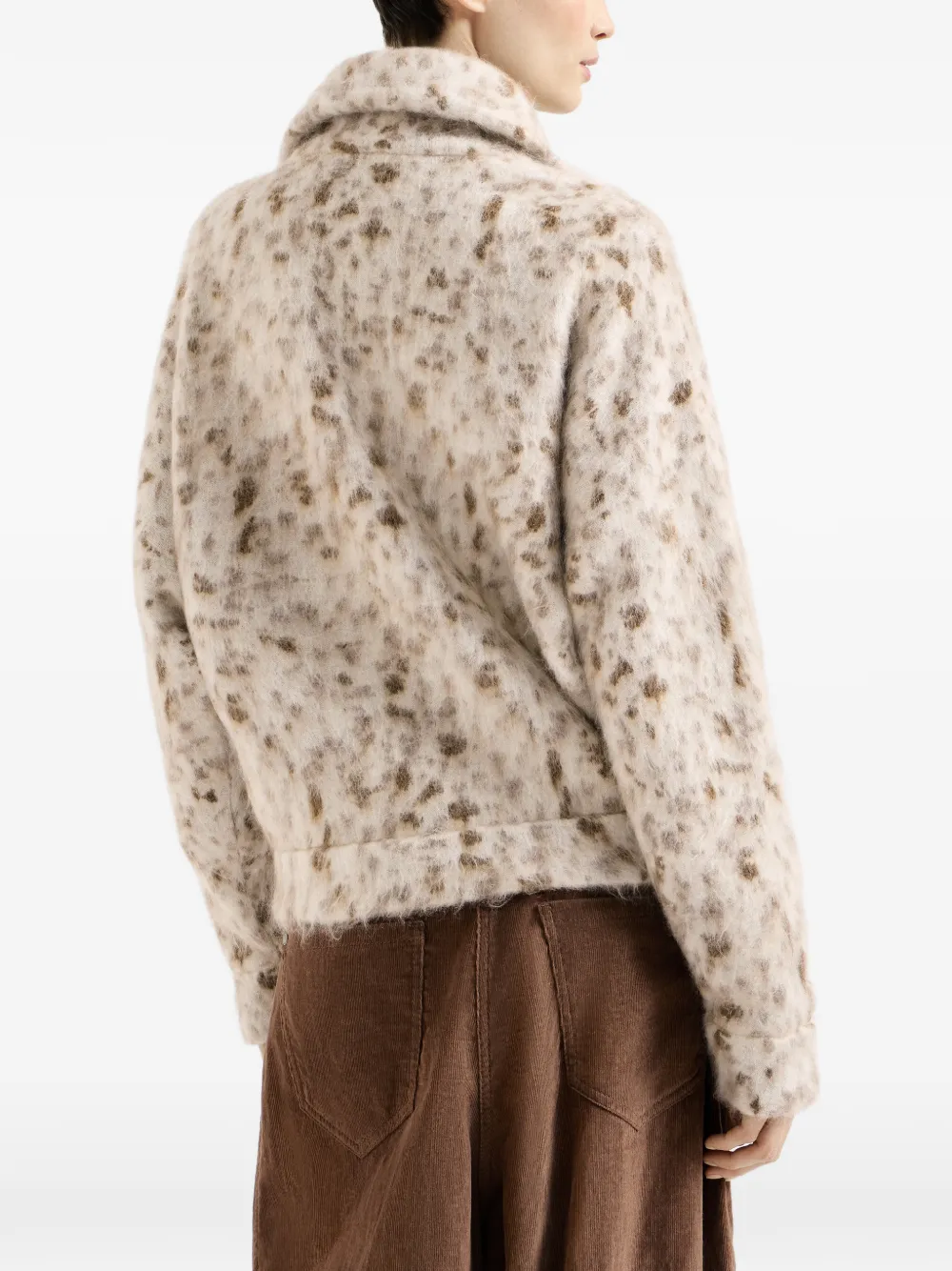 Brunello Cucinelli Cardigan En Jacquard Lynx En Mohair Et Laine Avec Fermeture à Glissière Brillante - Tons Neutres 