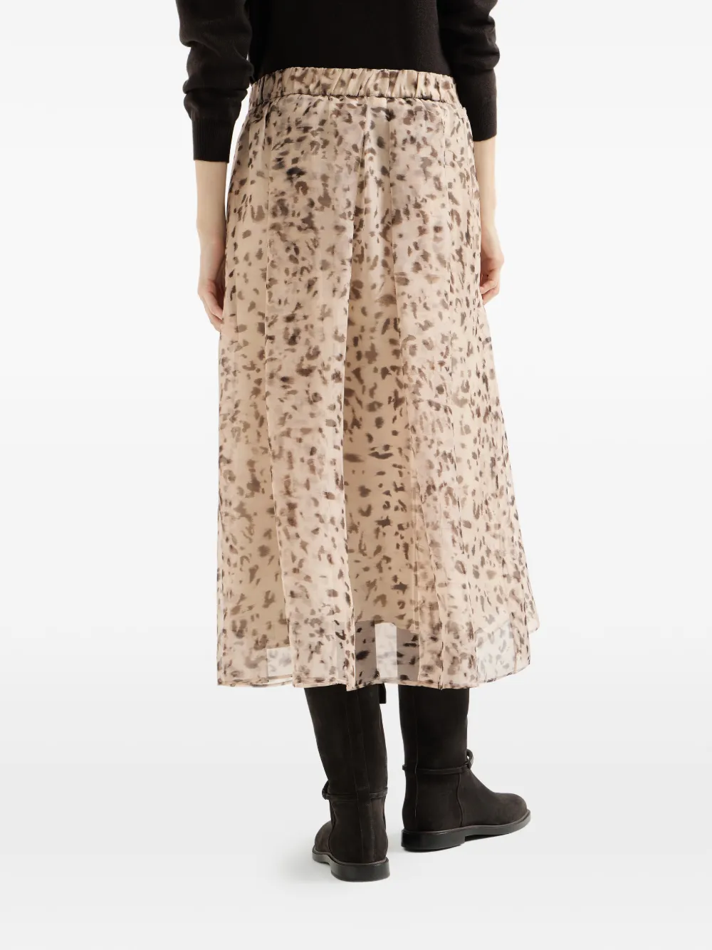 Brunello Cucinelli Zijden organza plooirok met lynx-print Beige