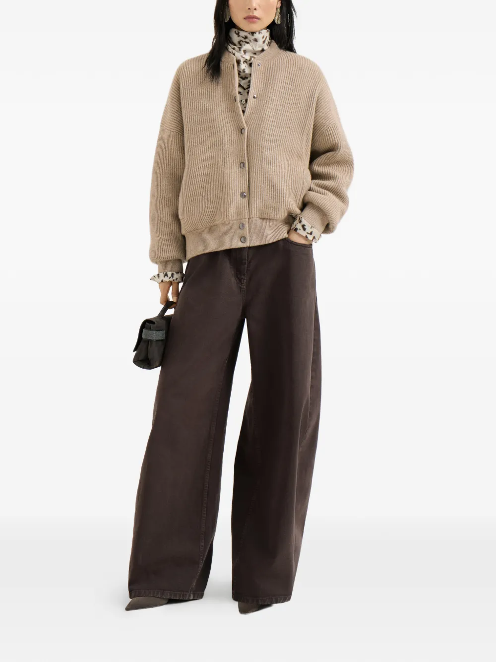 Brunello Cucinelli Kasjmier Engels ribgebreide bomberjack met Thermore vulling Beige