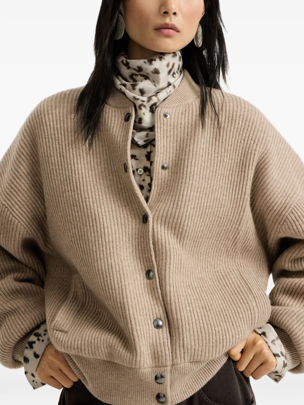 Brunello Cucinelli Kasjmier Engels ribgebreide bomberjack met Thermore vulling Beige