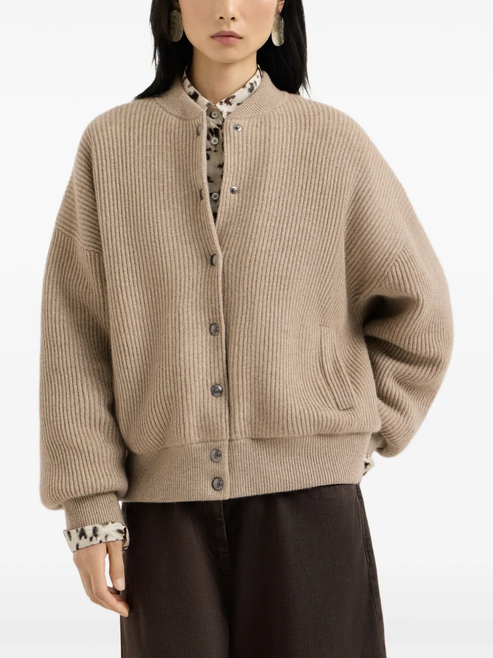 Brunello Cucinelli Kasjmier Engels ribgebreide bomberjack met Thermore vulling Beige
