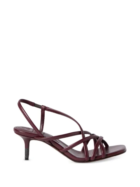 Brunello Cucinelli calfskin City heels with precious details sandals