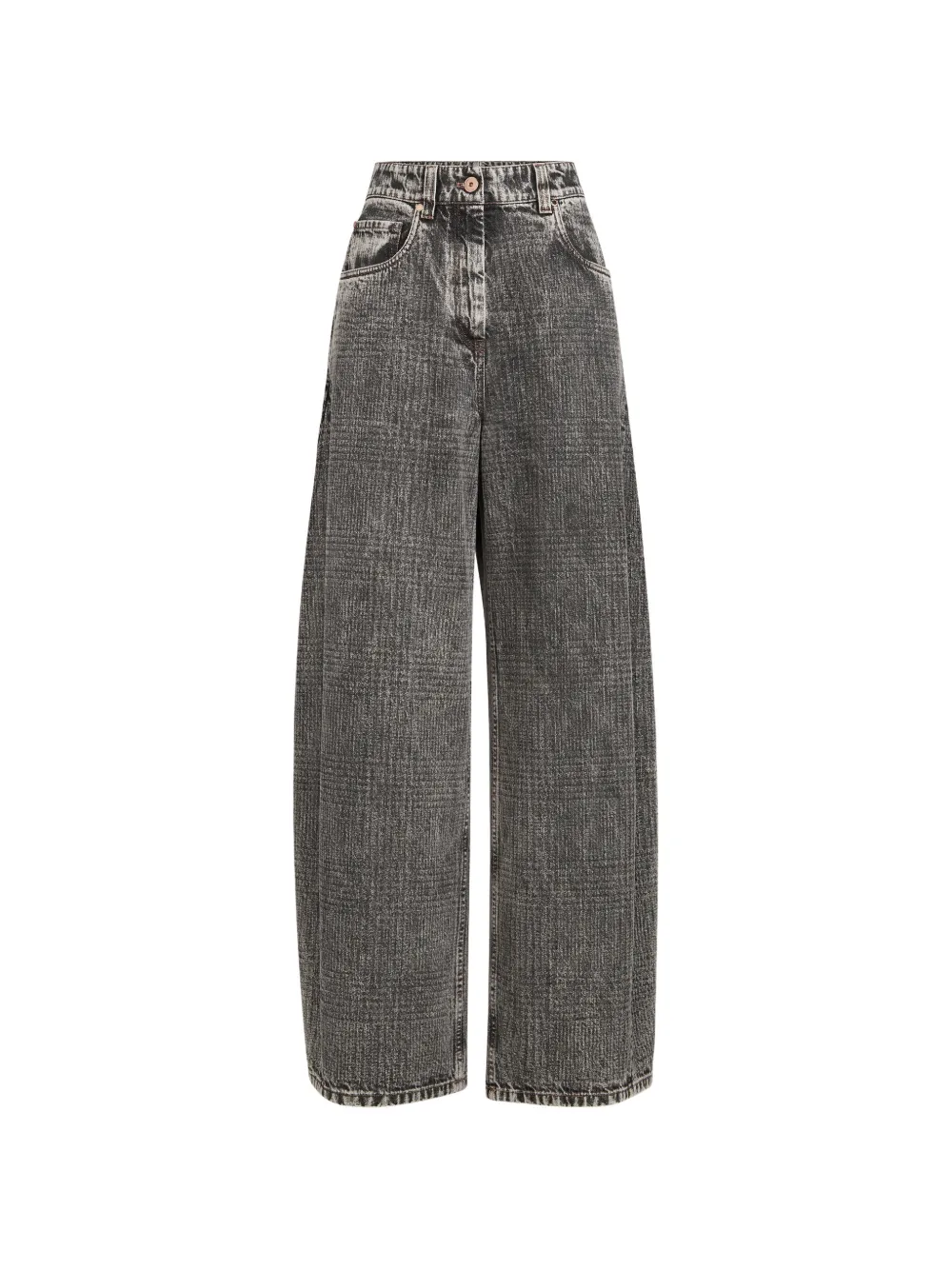 Brunello Cucinelli Prince of Wales denim wide trousers with Monili - Grigio