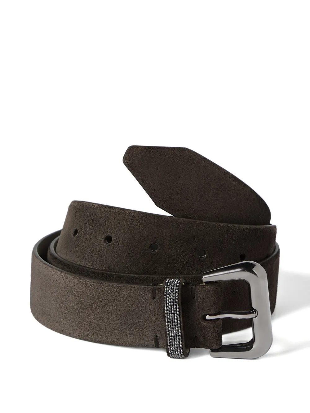 Brunello Cucinelli Suède riem met glanzende lus Grijs