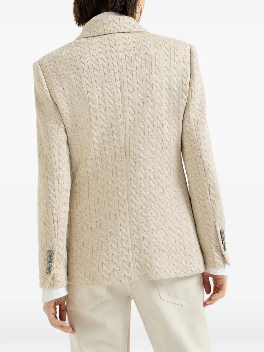 Brunello Cucinelli Katoenen en viscose ribgebreide blazer met monili Beige