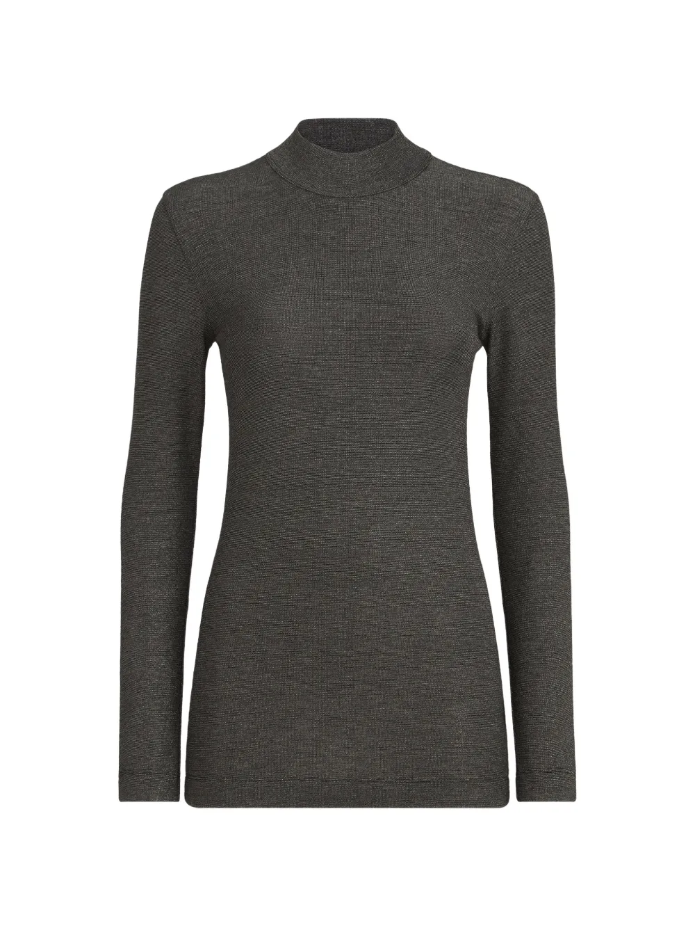 Brunello Cucinelli Glitzerndes Langarmshirt mit Stehkragen aus Schurwolle und mit Monili-Verzierung - Grau