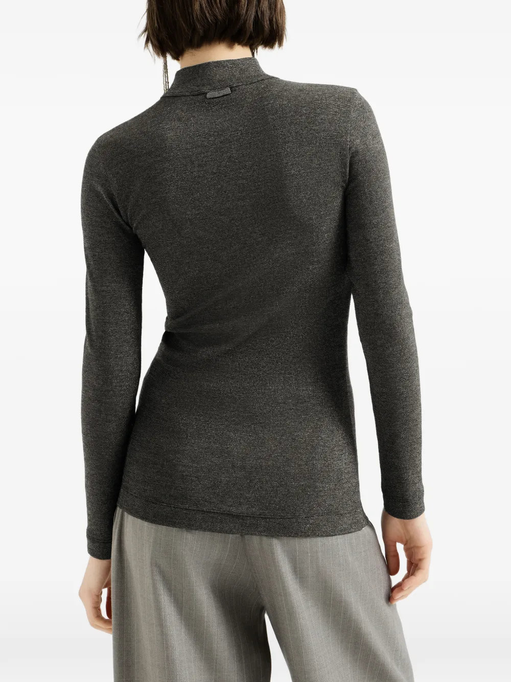 Brunello Cucinelli T-shirt van scheerwol met lange mouwen en Monili Grijs