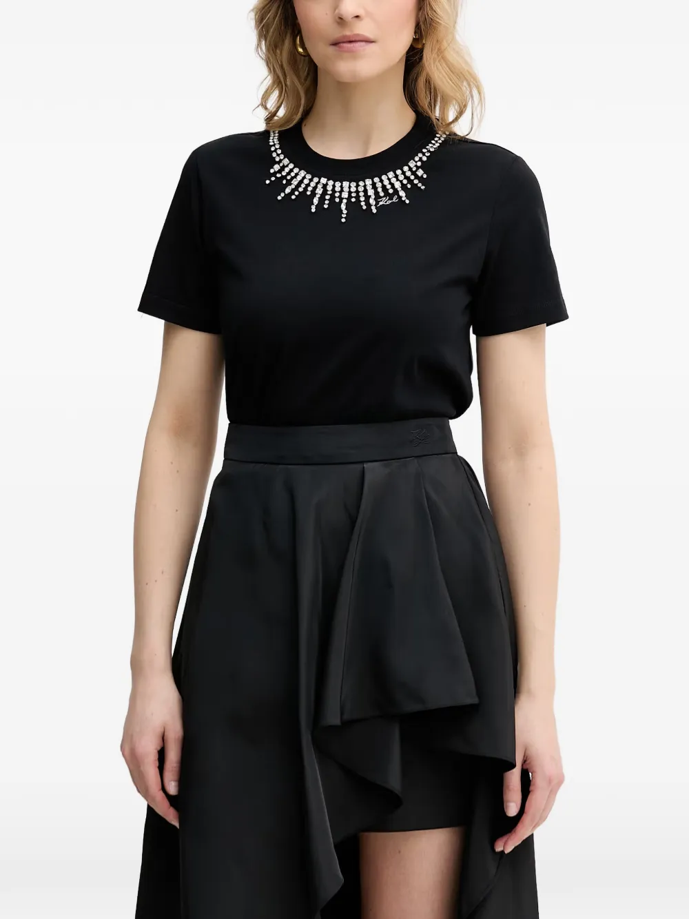 Karl Lagerfeld crystal-embellished logo-detail T-shirt - Nero